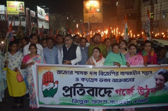Congress Protests over Lawlessness in Tripura under BJP Govt